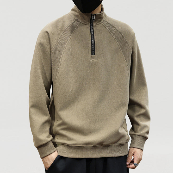 Herren Oversize-Halbzip-Sweatshirt mit hohem Stehkragen, Raglanärmeln & gerippten Abschlüssen Echoarchiv