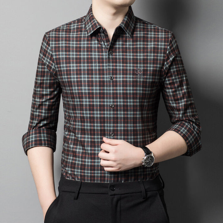 Herren elegantes kariertes Hemd mit Button-Down-Kragen Echoarchiv