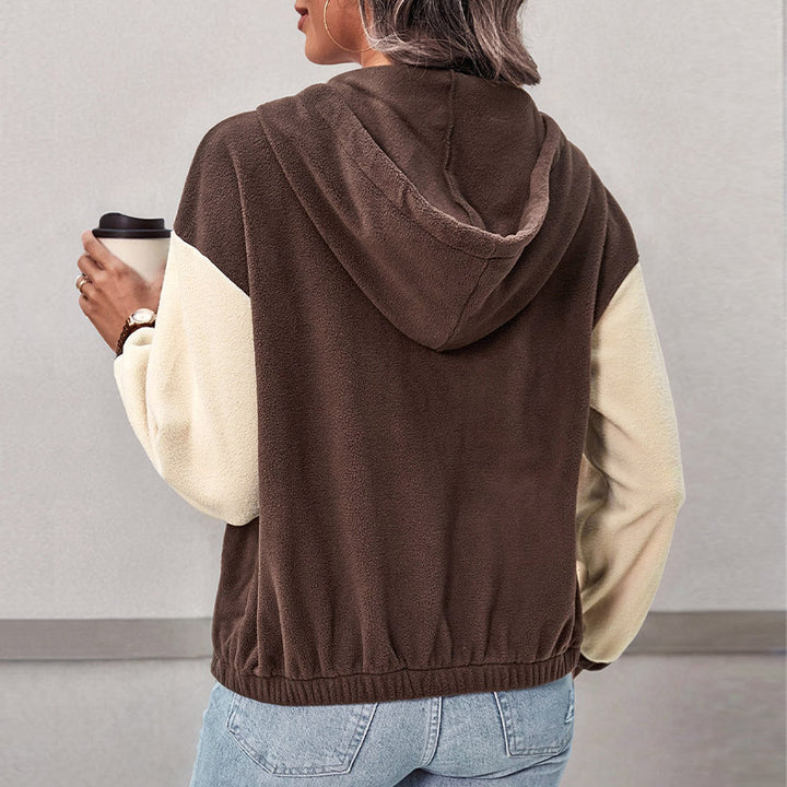 Damen Colorblock-Fleecejacke mit Kapuze, Reißverschluss und Kängurutaschen Echoarchiv