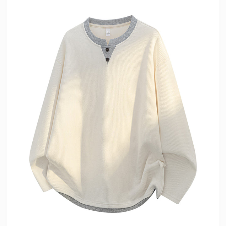 Herren Oversize-Henley-Sweatshirt mit Waffelstruktur & Knopfleiste Echoarchiv