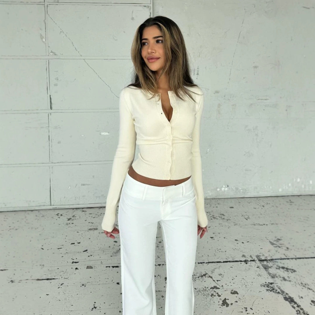 Damen Taillierter Cropped-Cardigan aus Feinstrick mit Rippbund und Knopfleiste Echoarchiv