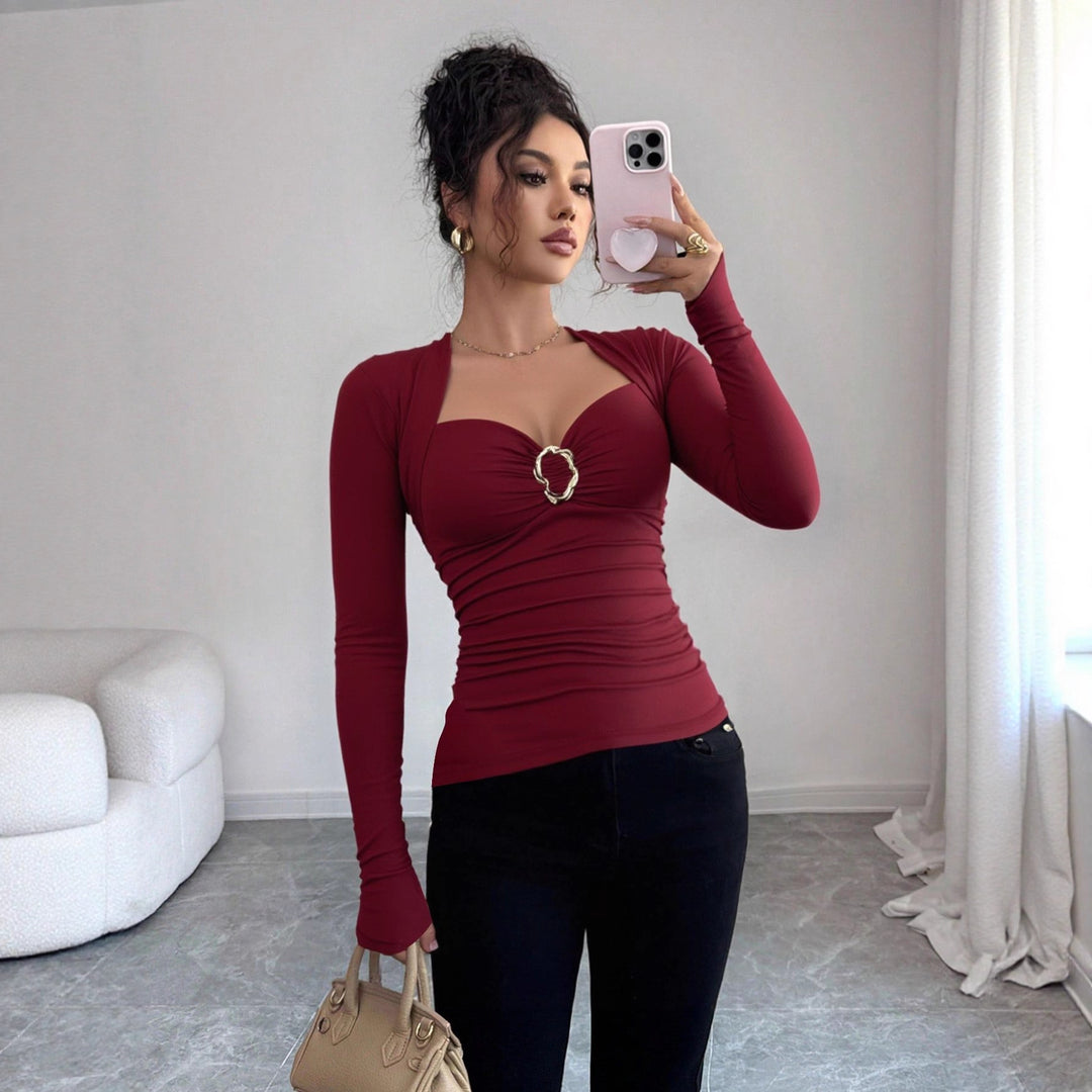 Damen nan figurbetontes Raffung-Top mit herzförmigem Dekolleté, Bustier-Optik und goldener Schmuckklemme Echo Archiv