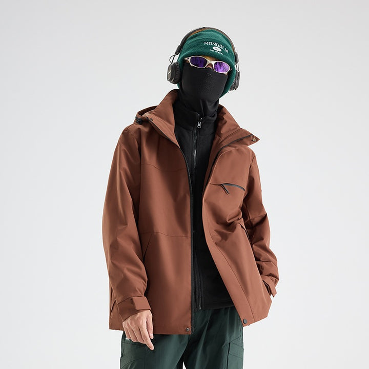 Herren Wasserdichte Outdoor-Softshelljacke mit Kapuze, hohem Stehkragen & Reißverschlusstaschen Echoarchiv