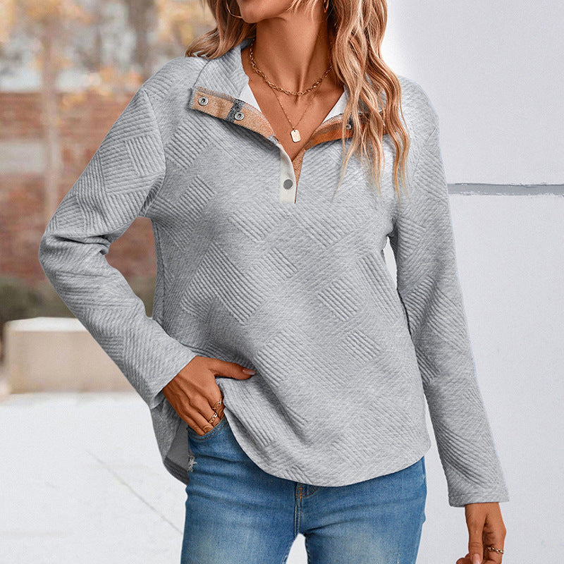 Damen Quilted-Textur Sweatshirt mit Halbkragen und Druckknopfleiste Echoarchiv