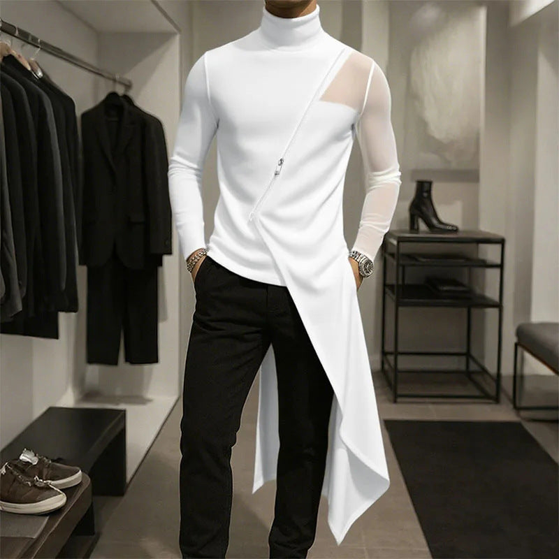 Damen nan avantgardistisches Longshirt mit schrägem Reißverschluss, Stehkragen und unregelmäßigem Zipfelsaum Echo Archiv
