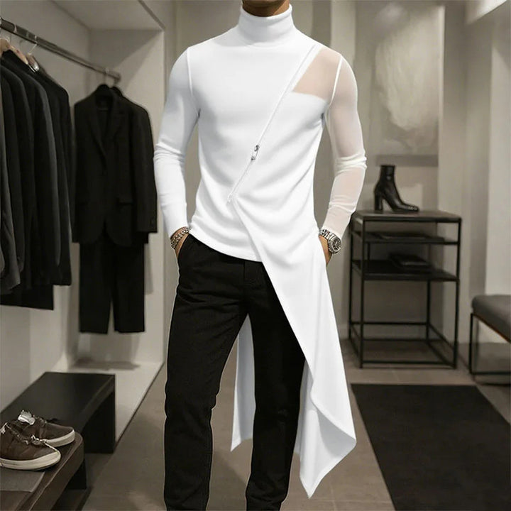 Damen nan avantgardistisches Longshirt mit schrägem Reißverschluss, Stehkragen und unregelmäßigem Zipfelsaum Echo Archiv