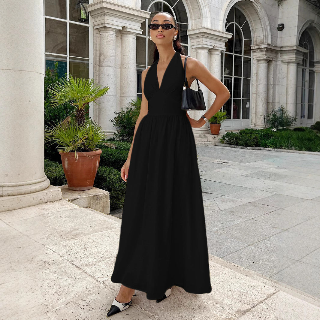 Damen Elegantes Maxikleid mit tiefem V-Ausschnitt und fließendem Schnitt Echo Archiv