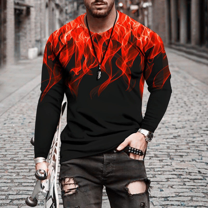 Herren Langarmshirt mit dynamischem Flammendesign und sportlichem Schnitt Echoarchiv