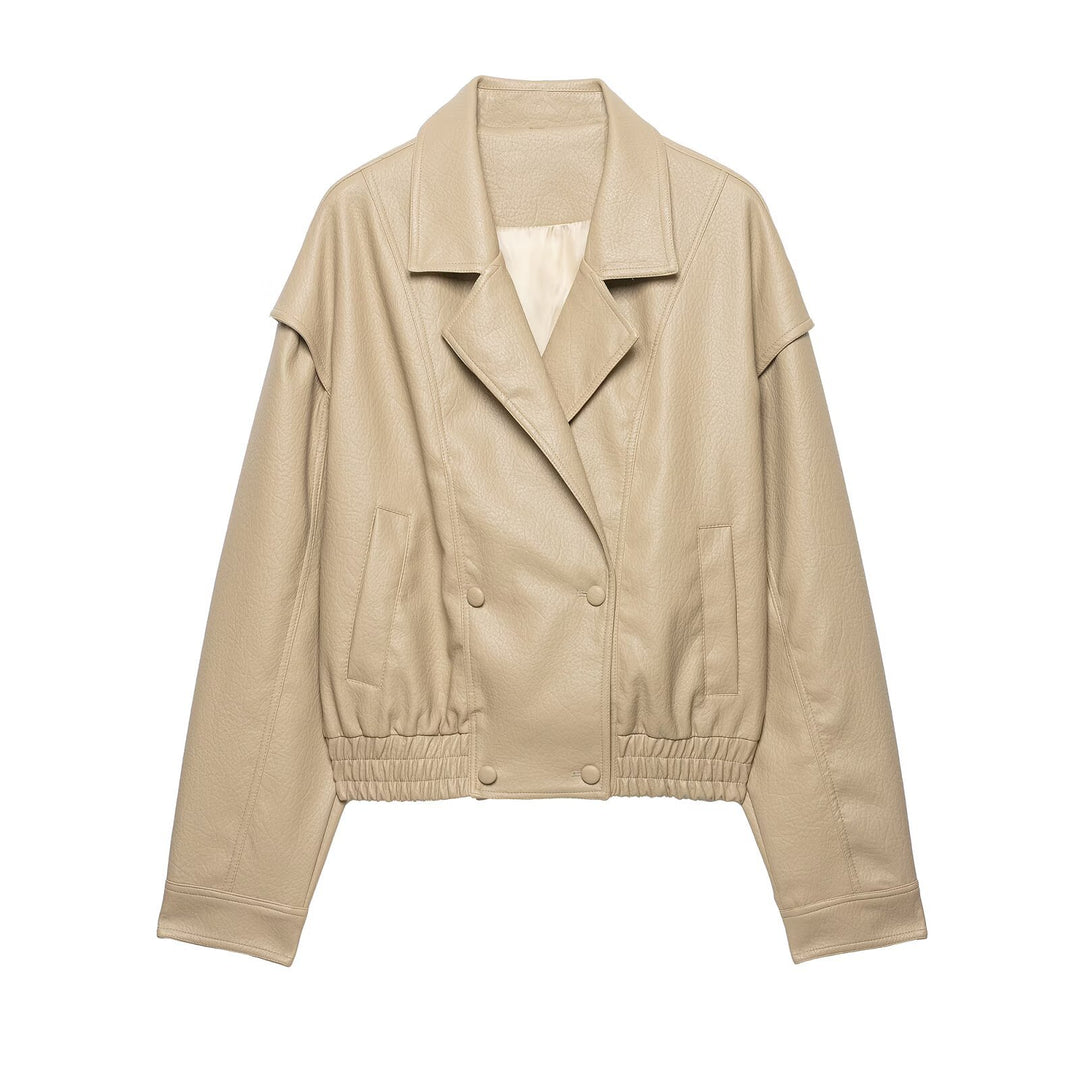 Damen Kurzjacke aus Kunstleder mit breitem Revers und gerafftem Saum Echo Archiv