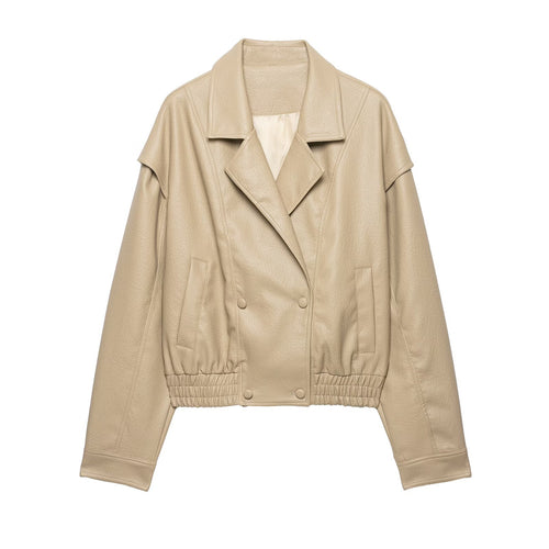 Damen Kurzjacke aus Kunstleder mit breitem Revers und gerafftem Saum Echo Archiv