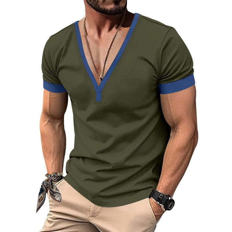 Herren modisches T-Shirt mit V-Ausschnitt und kontrastierenden Ärmelabschlüssen Echoarchiv