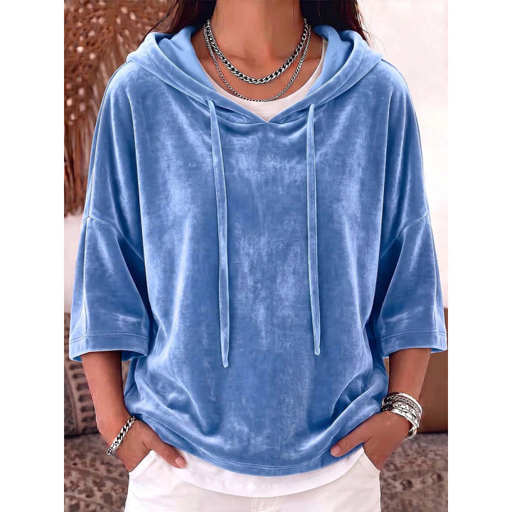 Damen Oversize Samt-Halbarm-Hoodie mit Kordelzug und Taschen Echoarchiv