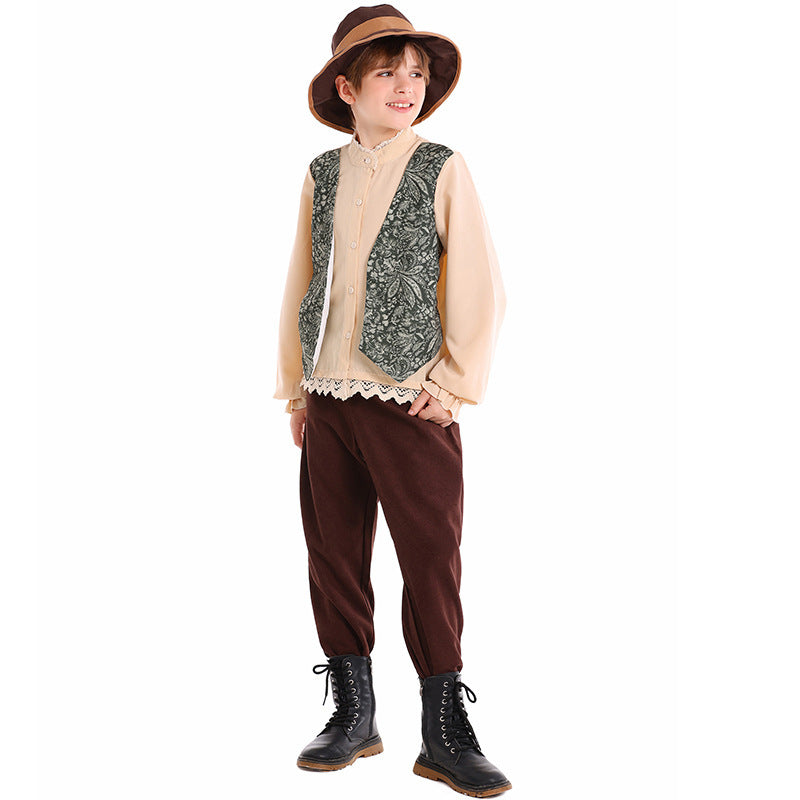 Unisex nan Kinderkostüm Set mit bestickter Paisley-Weste und Rüschenbluse Echo Archiv