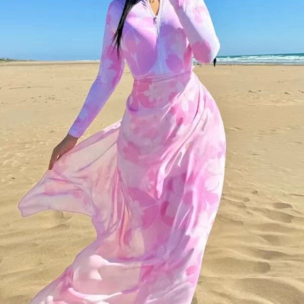 Damen Strandkleid mit Reißverschluss und langen Ärmeln Echo Archiv