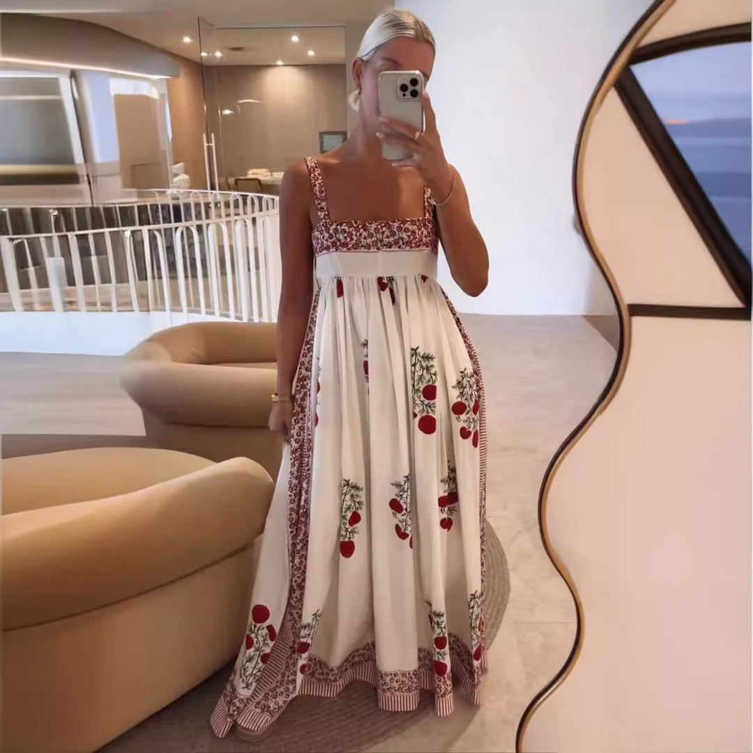 Damen Langes Sommerkleid mit floralen Akzenten und breiten Trägern Echo Archiv