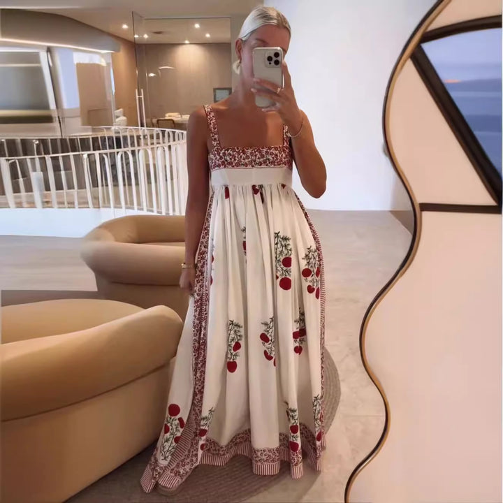 Damen Langes Sommerkleid mit floralen Akzenten und breiten Trägern Echo Archiv