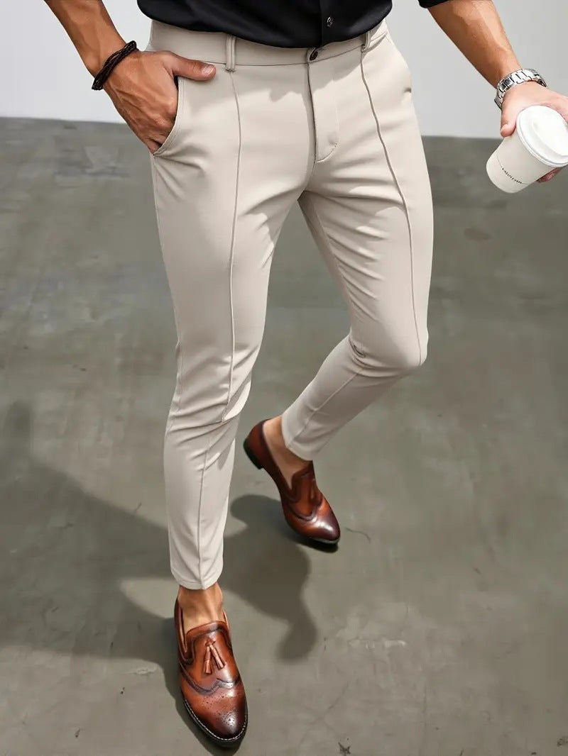 Herren Modische Slim-Fit Anzughose mit feinen Nähte Echoarchiv