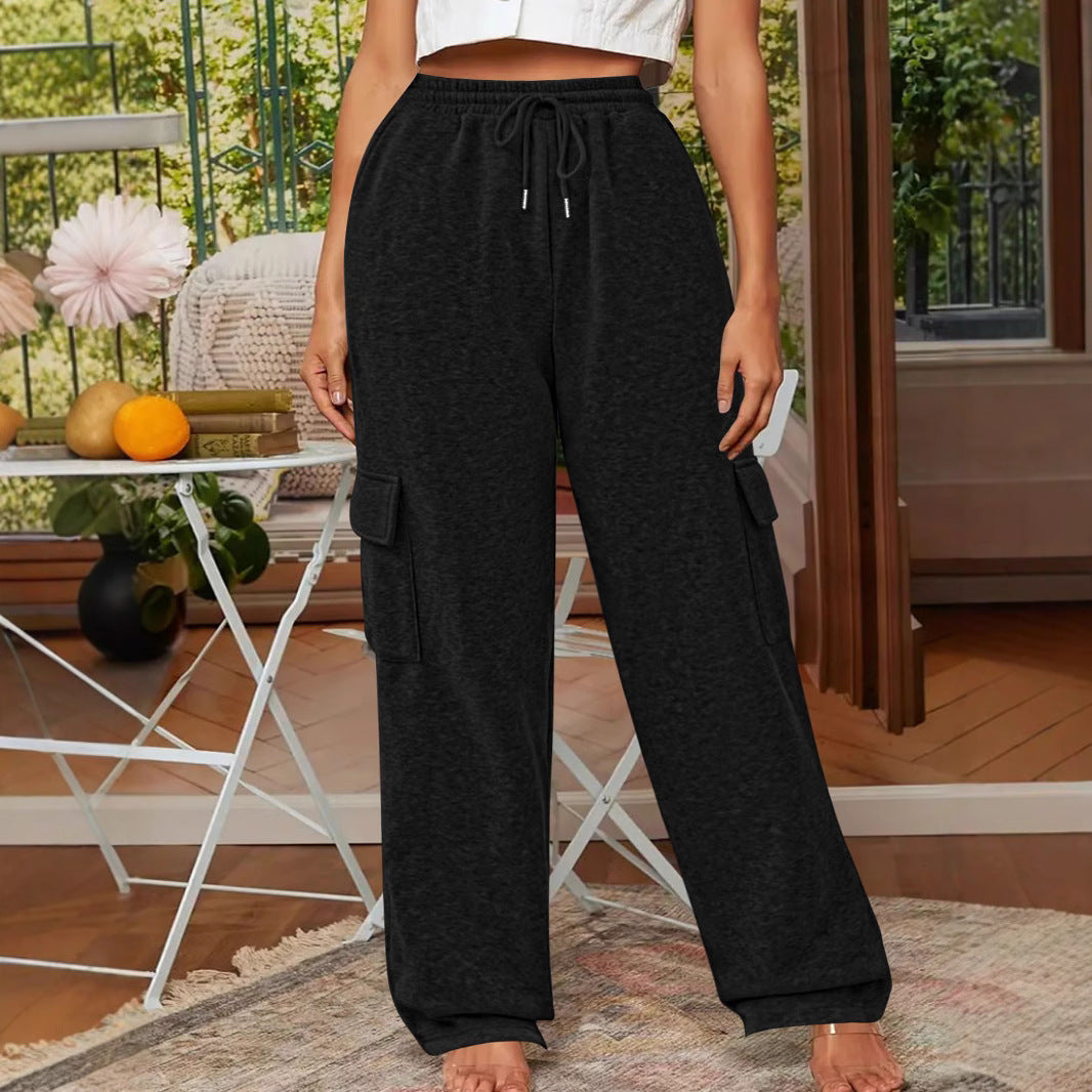 Damen Weiche Cargo-Loungehose mit elastischem Bund und weitem Bein Echoarchiv