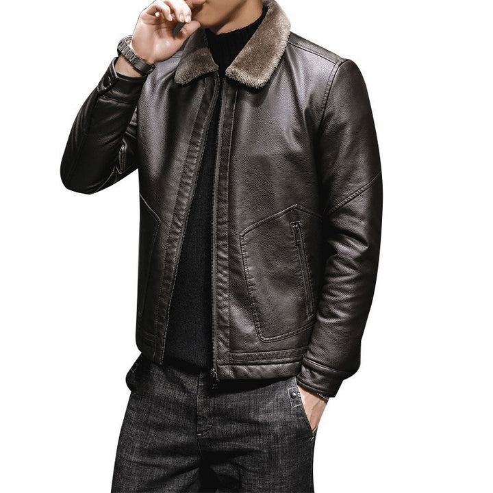 Herren Lederimitat-Fliegerjacke mit Teddyfutter und winddichtem Reißverschluss – Valtoré