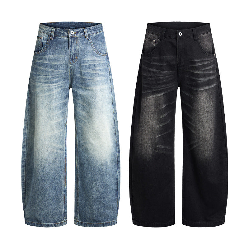 Herren Extrabreite Palazzo-Denim-Jeans mit tiefem Schritt und Used-Effekt Echo Archiv