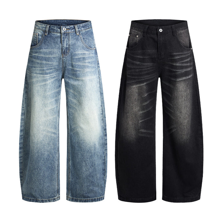 Herren Extrabreite Palazzo-Denim-Jeans mit tiefem Schritt und Used-Effekt Echo Archiv