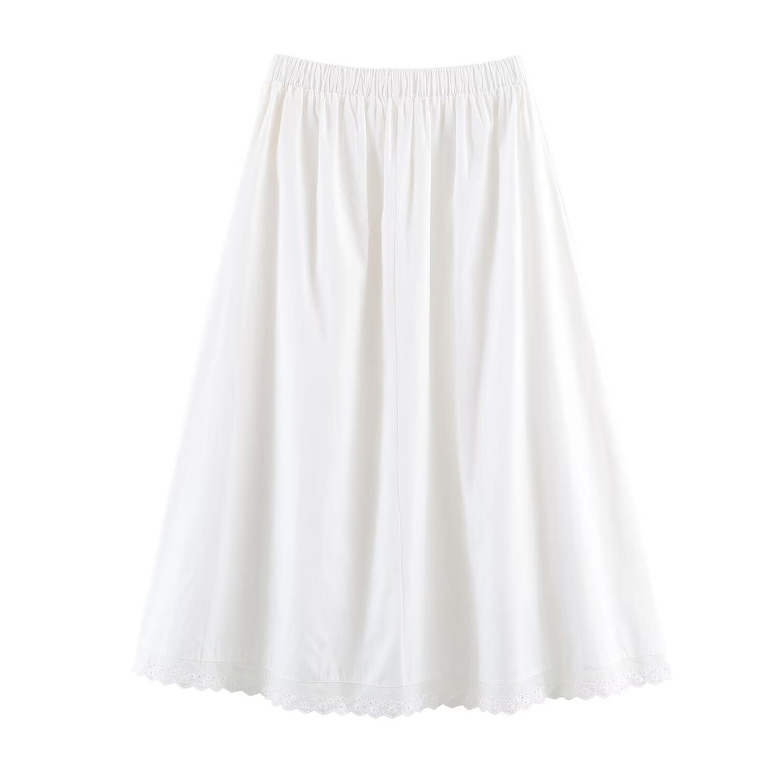 Damen Midirock mit elastischem Bund, Plissee-Details und besticktem Spitzenbesatz Echoarchiv