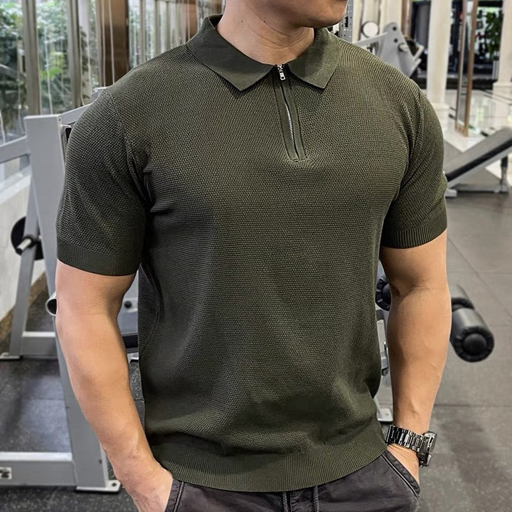 Herren Strukturierte Kurzarm Poloshirt Echoarchiv