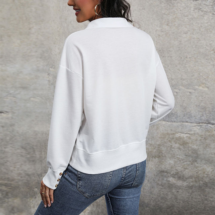 Damen Lockerer Sweatshirt-Polo mit V-Ausschnitt und geripptem Saum Echoarchiv