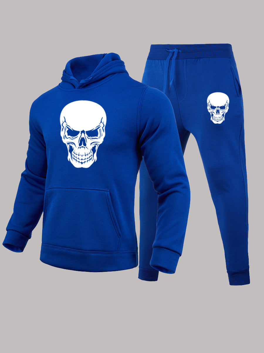 Herren Hoodie und Jogginghose Set mit künstlerischem Totenkopf-Design Echoarchiv
