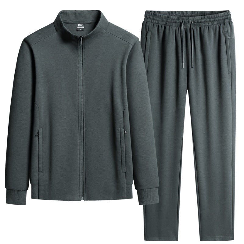Herren Modernes Freizeit-Trainingsset aus Thermofleece mit Stehkragen‑Zipjacke & konischer Jogginghose Echoarchiv
