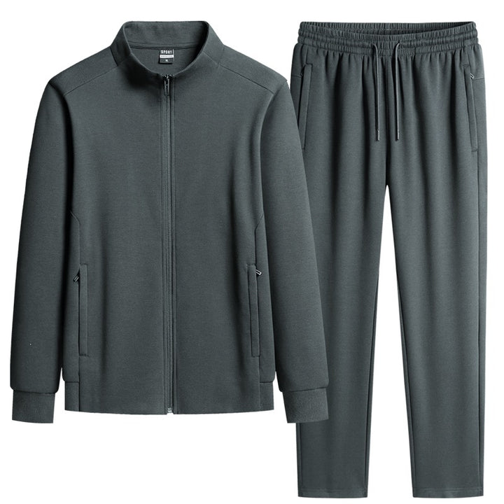 Herren Modernes Freizeit-Trainingsset aus Thermofleece mit Stehkragen‑Zipjacke & konischer Jogginghose Echoarchiv