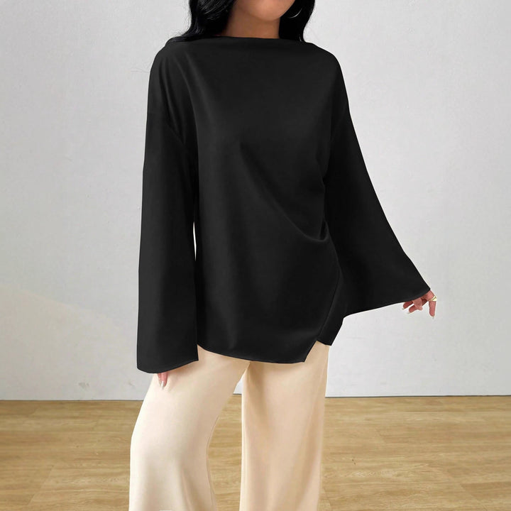 Damen nan oversized Satin-Tunika mit U-Boot-Ausschnitt und weiten Trompetenärmeln Echo Archiv