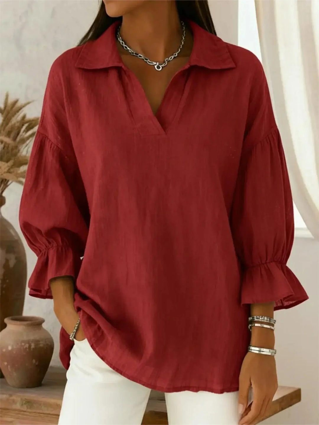 Damen Lässige und elegante Bluse mit weiten Ärmeln Echo Archiv
