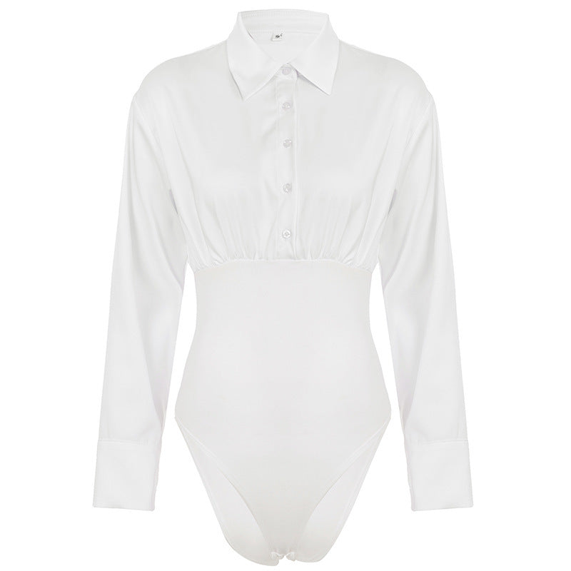 Damen eleganter Bodysuit mit feinem Kragen und Knopfdetails Echo Archiv