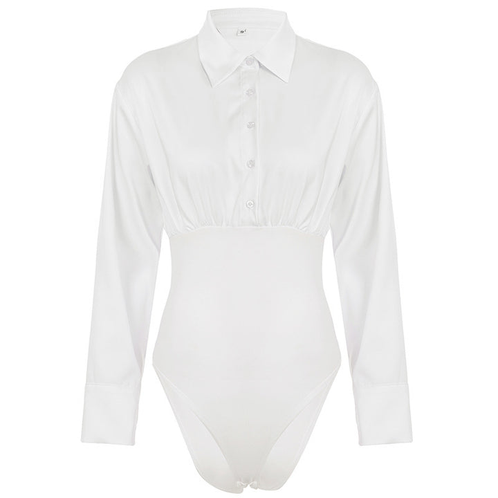 Damen eleganter Bodysuit mit feinem Kragen und Knopfdetails Echo Archiv