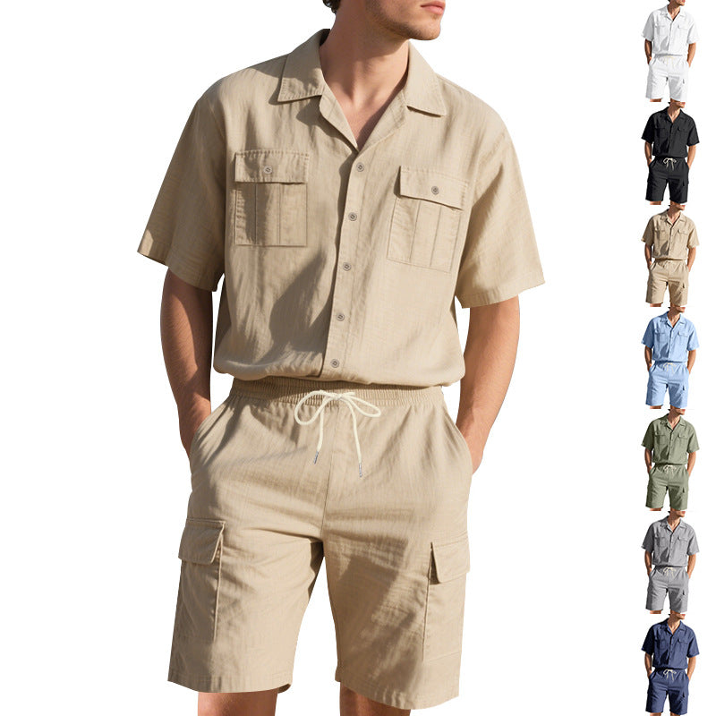 Herren luftiger Kurzarm-Hemd mit passenden Cargo-Shorts Set Echoarchiv