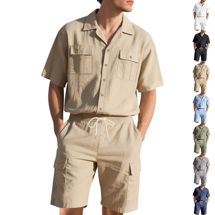Herren luftiger Kurzarm-Hemd mit passenden Cargo-Shorts Set Echoarchiv