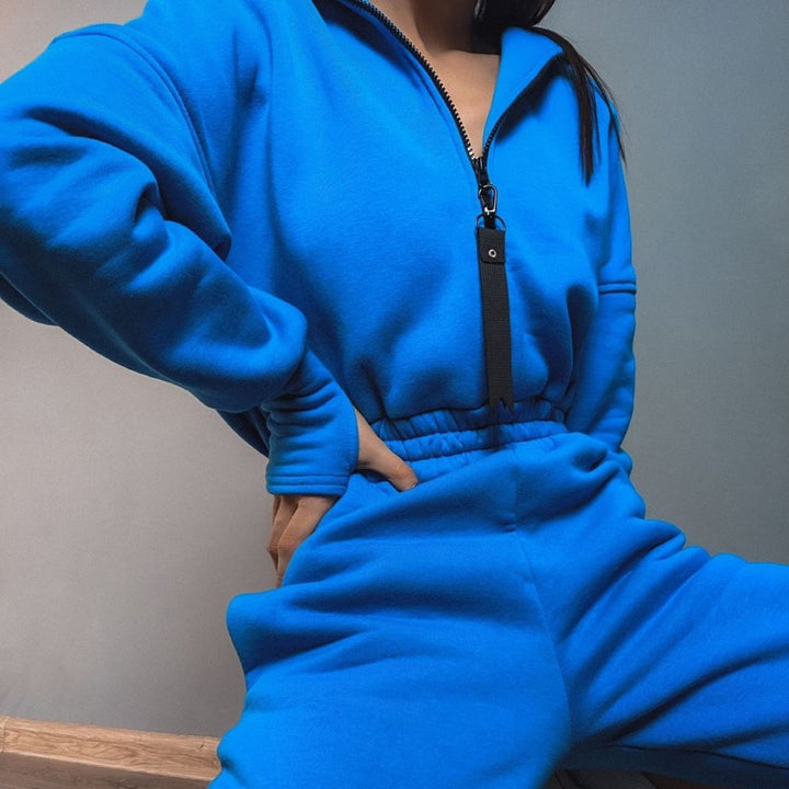Damen nan kurzes Halbzip-Loungewear-Set mit elastischem Taillenbund und oversized Schnitt Echo Archiv