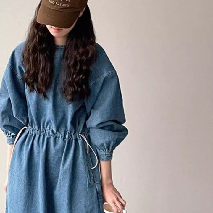 Damen Denim-Midikleid mit Kordelzugtaillierung Echoarchiv