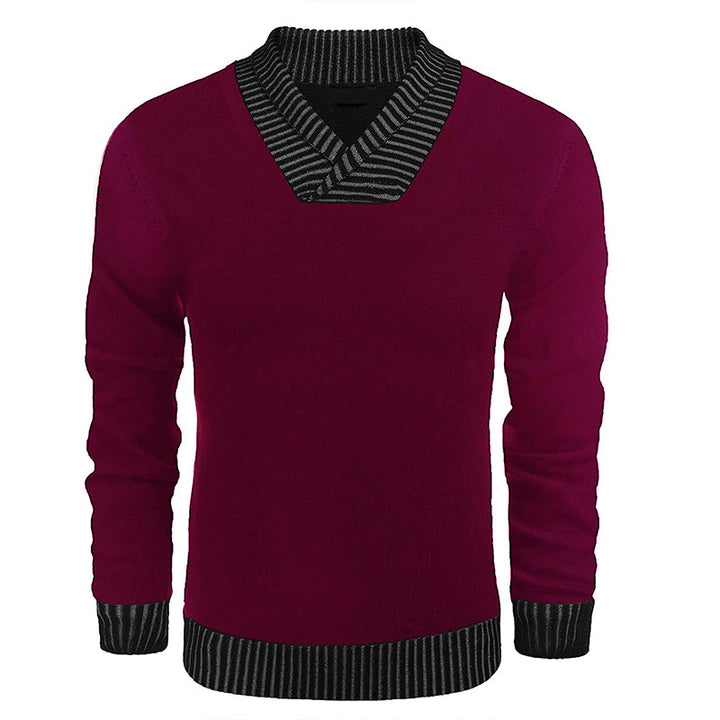 Herren Feinstrick-Pullover mit V-Ausschnitt und kontrastierendem Rippkragen Echo Archiv