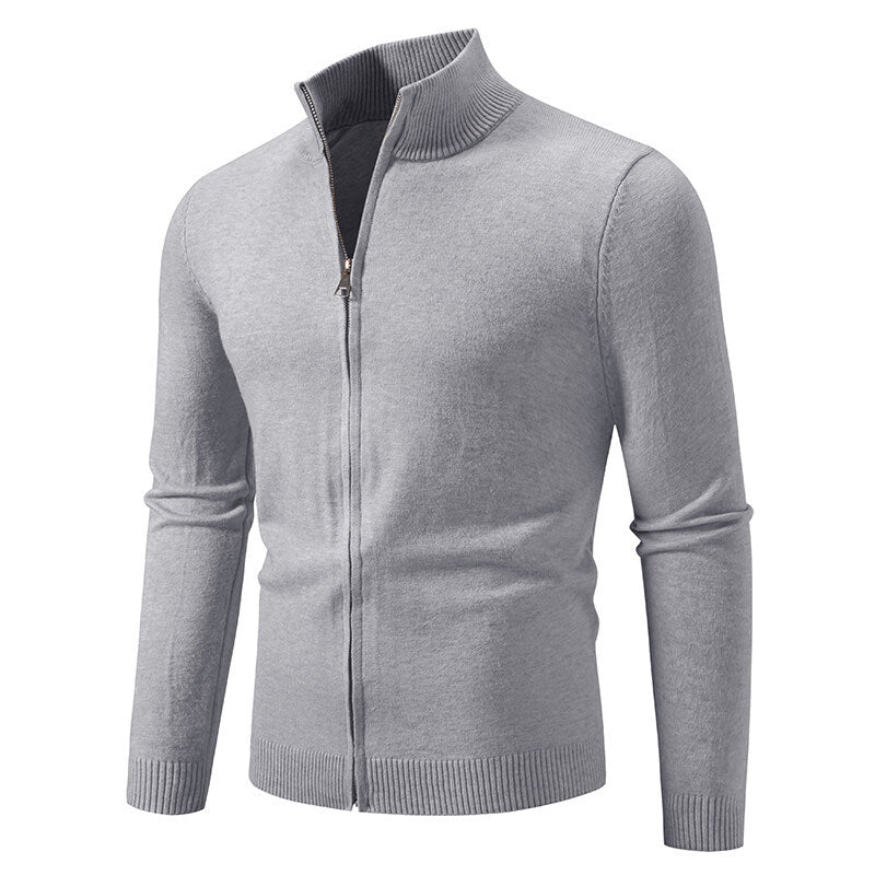 Herren nan schmal geschnittene Reißverschluss-Strickjacke mit geripptem Stehkragen und feinem Baumwollmix Echo Archiv