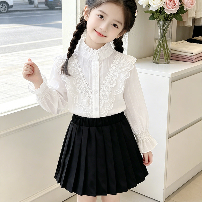 Mädchen elegante Bluse mit Rüschendetails und Spitzenbesatz Echo Archiv