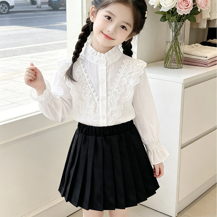 Mädchen elegante Bluse mit Rüschendetails und Spitzenbesatz Echo Archiv
