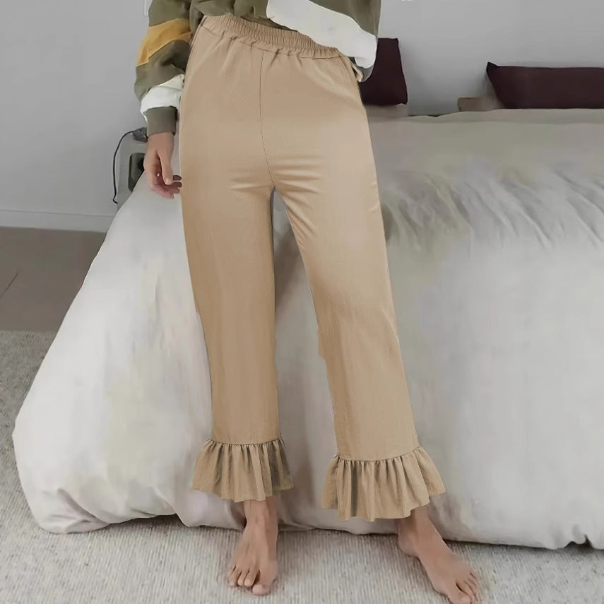 Damen Locker geschnittene Lounge‑Hose aus Jersey mit elastischem Bund und Volant‑Saum – Avélisse