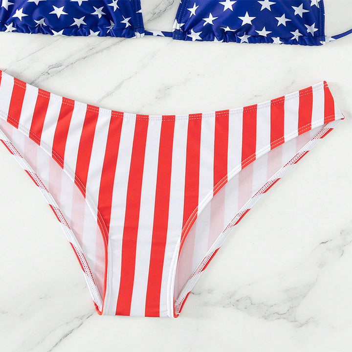 Damen Triangel-Bikini mit patriotischem Sternen- und Streifenmuster Echo Archiv