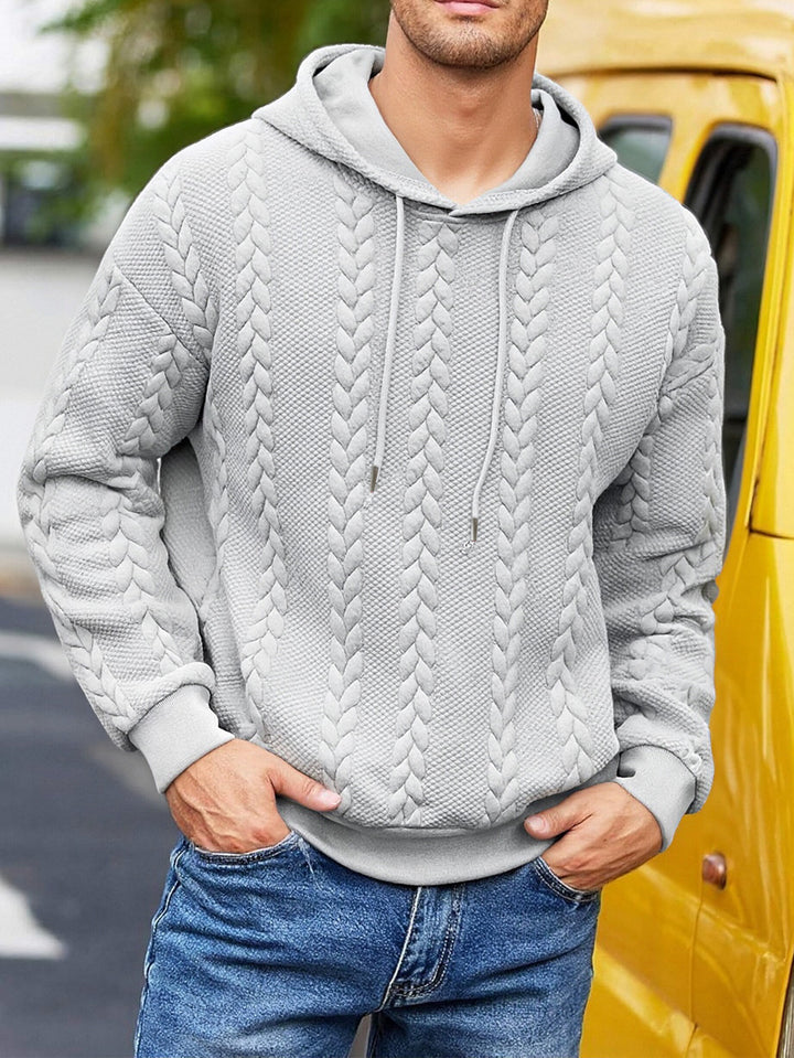 Herren Kapuzenpullover mit erhabenem Flechtrelief und weichem Innenfutter – Cavarno