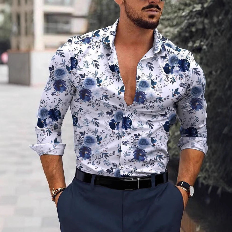 Herren Langarmhemd mit floralen Akzenten Echoarchiv