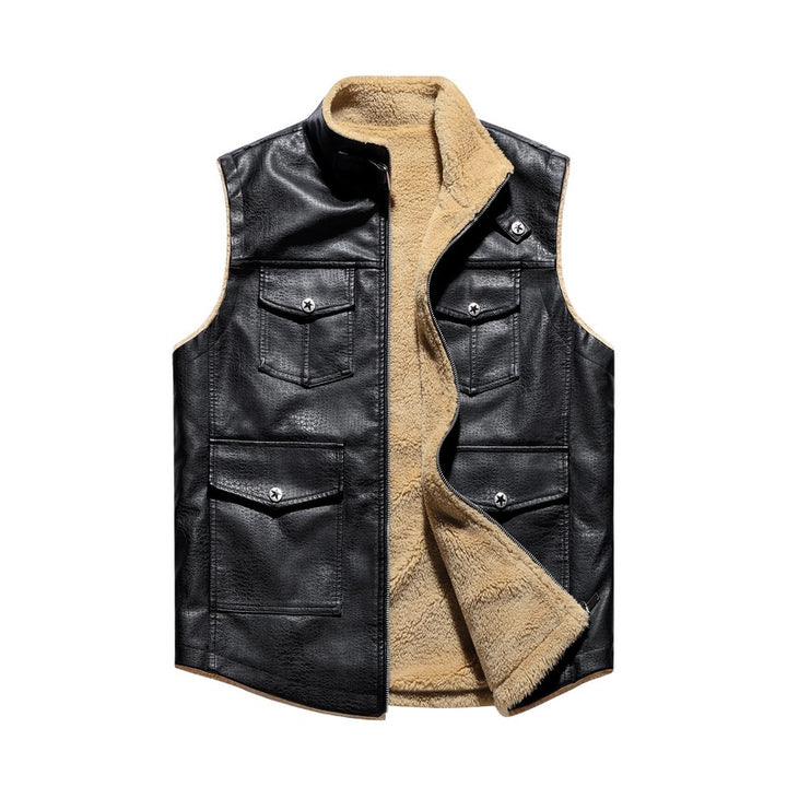 Herren Kunstleder Weste mit wärmendem Fleece-Futter und praktischen Taschen Echoarchiv