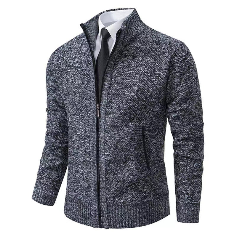 Herren nan melierte Strickzipjacke mit hohem Stehkragen, feiner Struktur und verdeckten Eingrifftaschen Echo Archiv