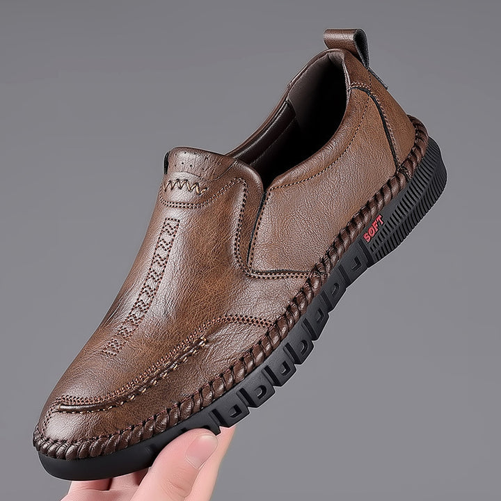Herren Elegante Leder-Slipper mit geflochtener Sohleneinfassung und flexibler Soft-Profilsohle Echoarhiv